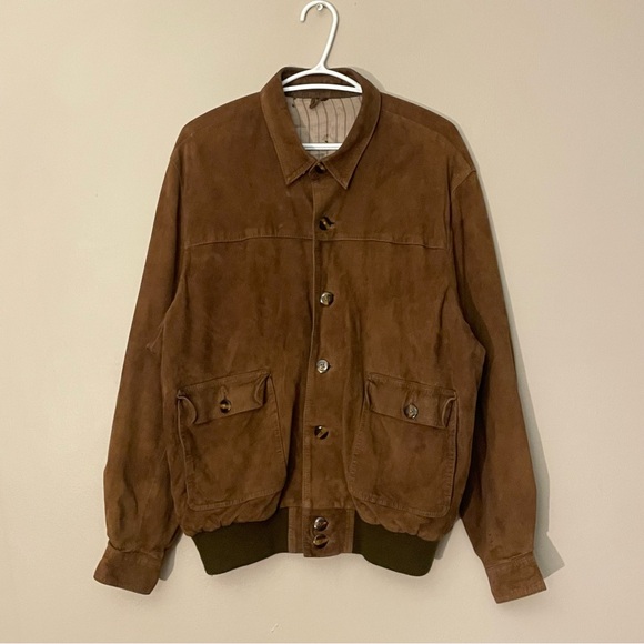 mintini Other - Vintage Button Up Brown Suede Collared Jacket w Flap Pockets